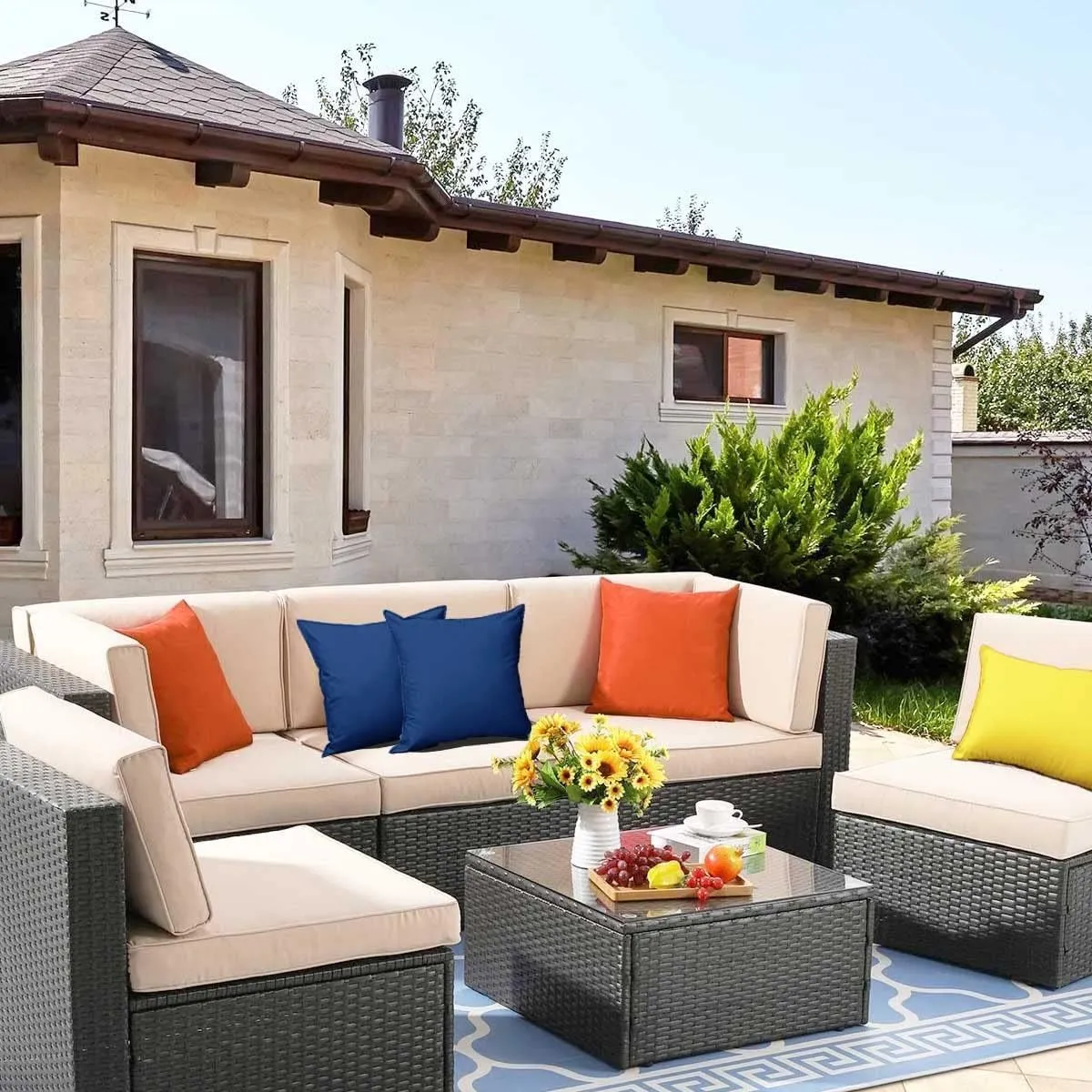 Outdoor Waterproof Throw Pillow Covers Blue 18 x 18 Inches Vibrant Decorative Outdoor Pillows Cushion Case Pillow Shell for Patio Couch, Tent, Sunbrella Pack of 4 (18x18 Inches, Navy Blue)