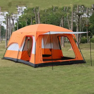 Outdoor Yurt Tent 5-8 Person Large Family Camping Tents for Festival, Hiking with Living Room and Separate Rooms 4 Season Tents Big Family Shelter Waterproof Tent, Orange