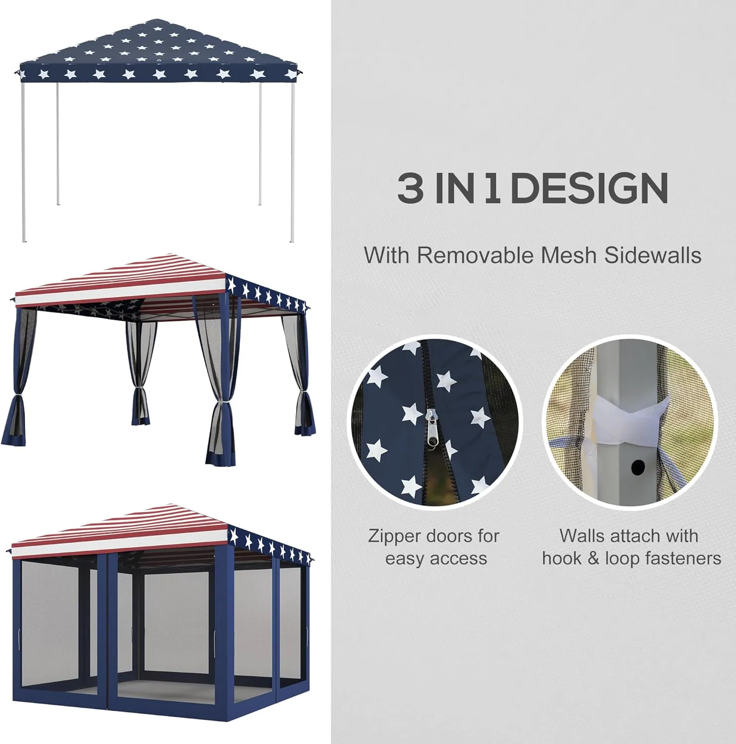 Outsunny 10' x 10' Pop Up Canopy Tent with Netting, Instant Gazebo, Screen House Room with Carry Bag, Height Adjustable, for Outdoor, Garden, Patio, Camping, Blue and Red
