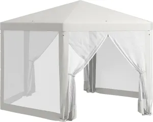 Outsunny 13' x 11' Outdoor Party Tent, Hexagon Sun Shade Shelter Canopy with Protective Mesh Screen Sidewalls, Ropes & Stakes, Cream White