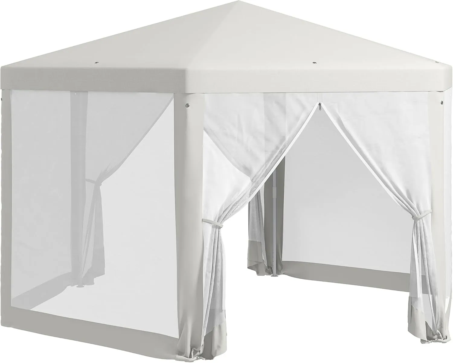 Outsunny 13' x 11' Outdoor Party Tent, Hexagon Sun Shade Shelter Canopy with Protective Mesh Screen Sidewalls, Ropes & Stakes, Cream White