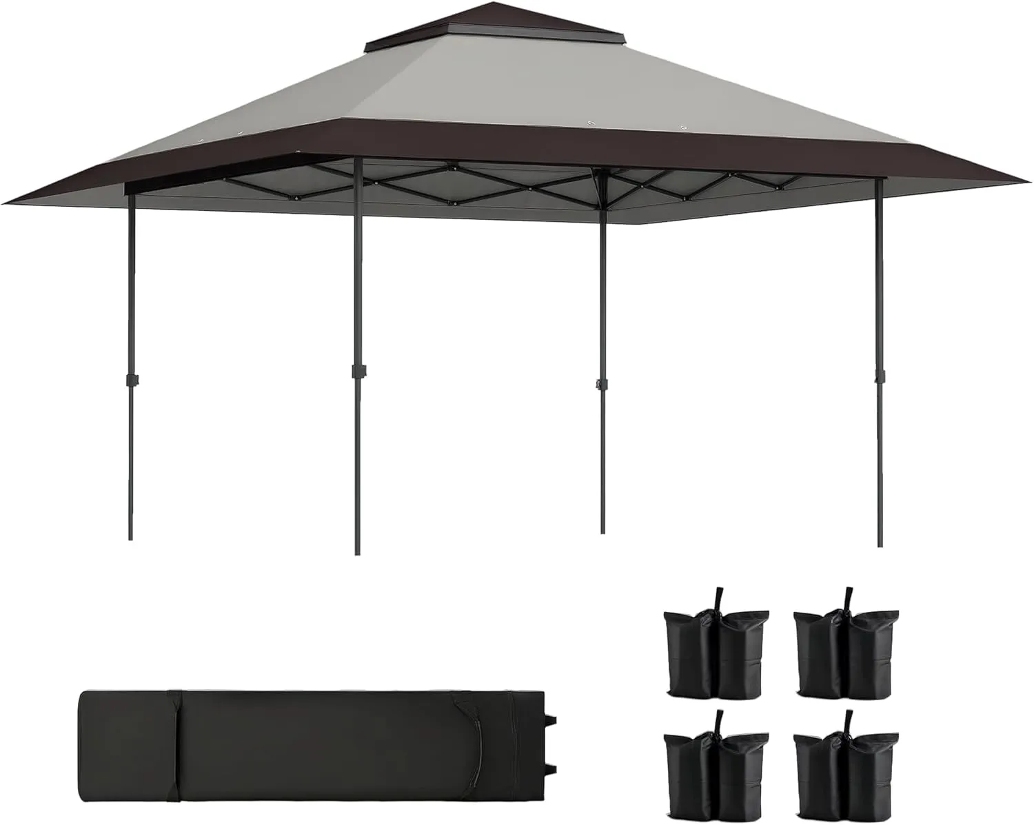 Outsunny 13' x 13' Pop Up Canopy Tent, UPF50  Instant Sun Shelter, Tents for Parties, Height Adjustable, with Wheeled Carry Bag and 4 Sand Bags for Outdoor, Garden, Patio, Light Gray