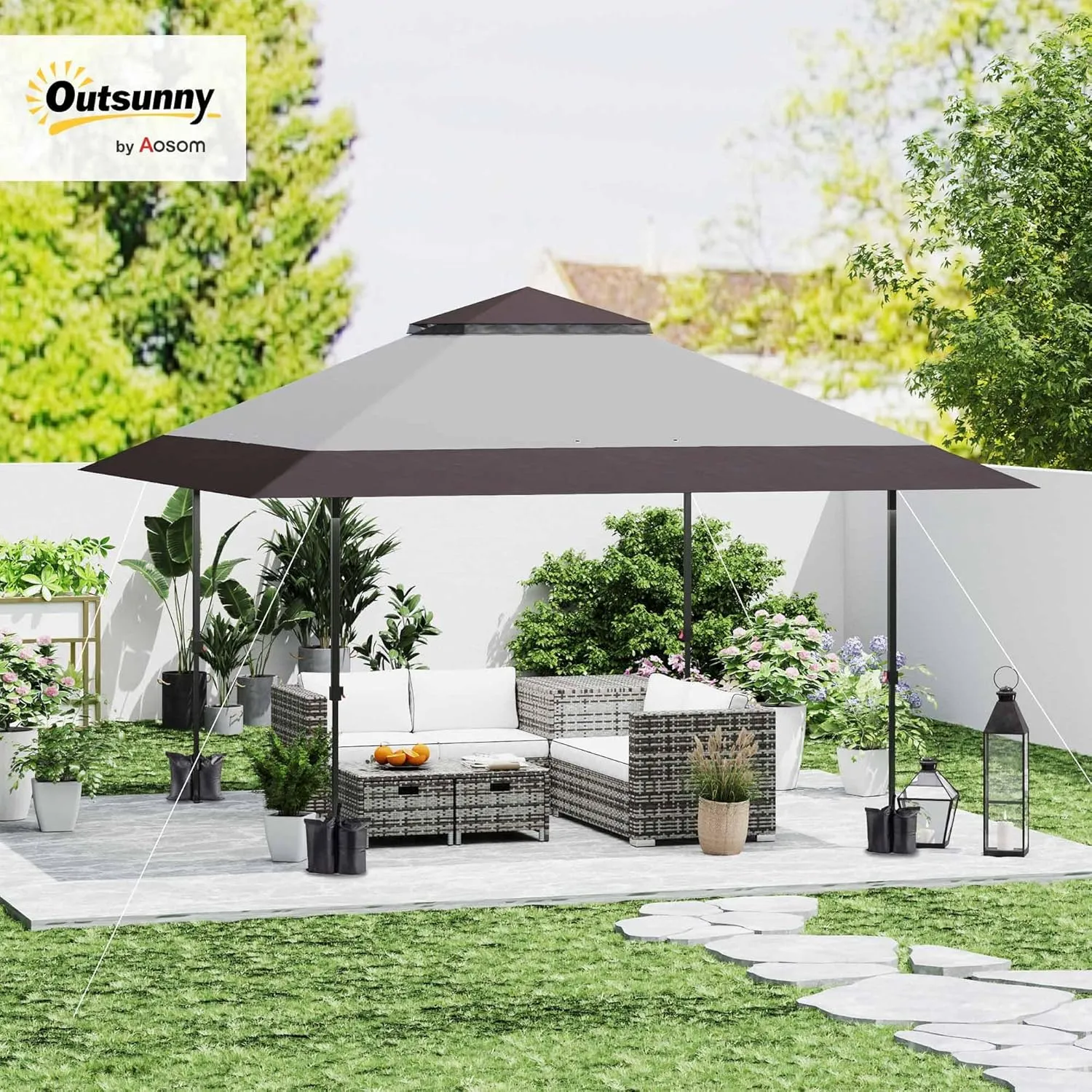 Outsunny 13' x 13' Pop Up Canopy Tent, UPF50  Instant Sun Shelter, Tents for Parties, Height Adjustable, with Wheeled Carry Bag and 4 Sand Bags for Outdoor, Garden, Patio, Light Gray