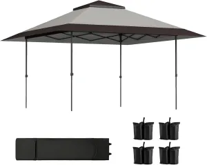 Outsunny 13' x 13' Pop Up Canopy Tent, UPF50  Instant Sun Shelter, Tents for Parties, Height Adjustable, with Wheeled Carry Bag and 4 Sand Bags for Outdoor, Garden, Patio, Light Gray