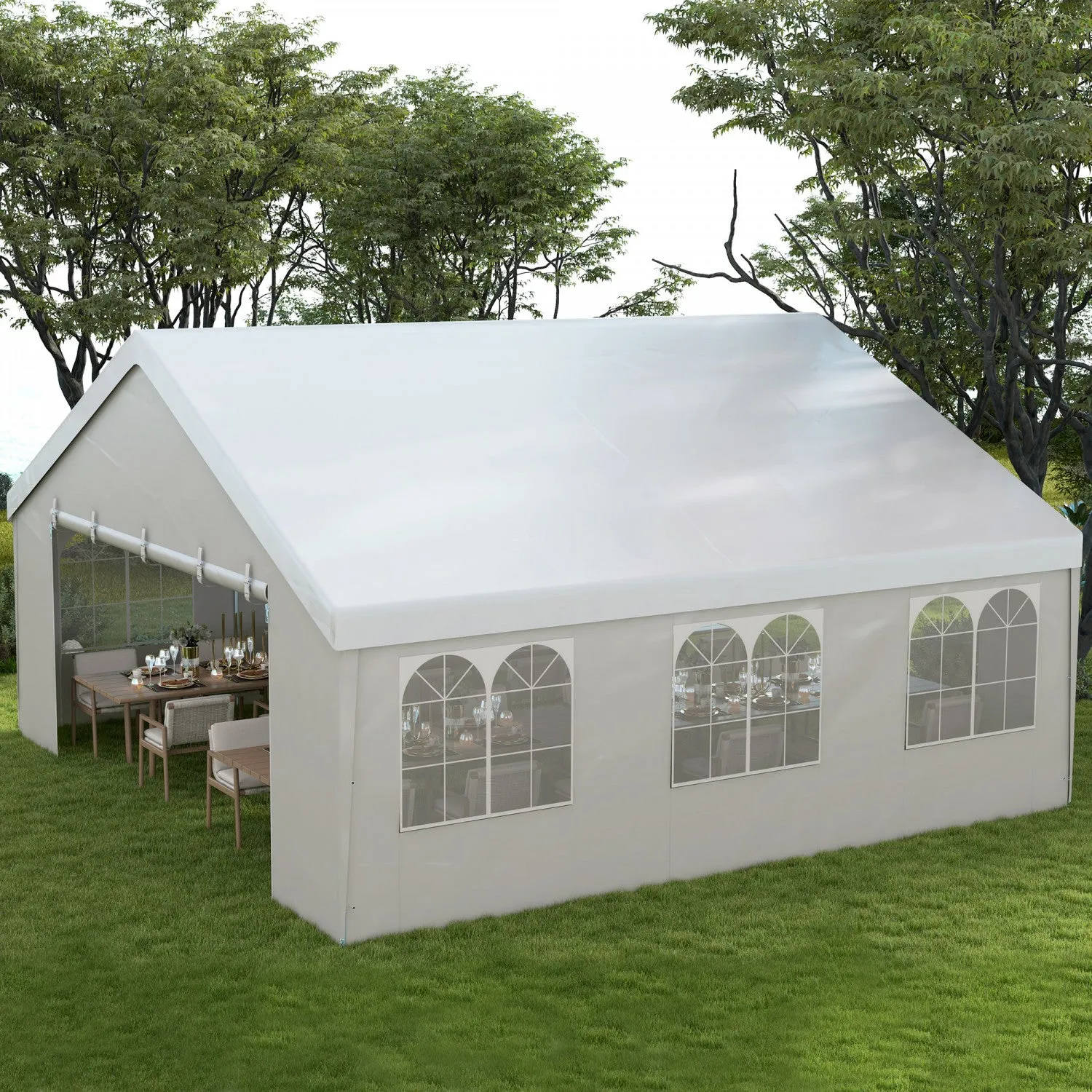 Outsunny 19.5' X 19' Party Tent, Uv Protective, With 2 Doors And 6 Windows|Outsunny Tente De Reception, Protection Uv, Avec 2 Portes Et 6 Fenetres