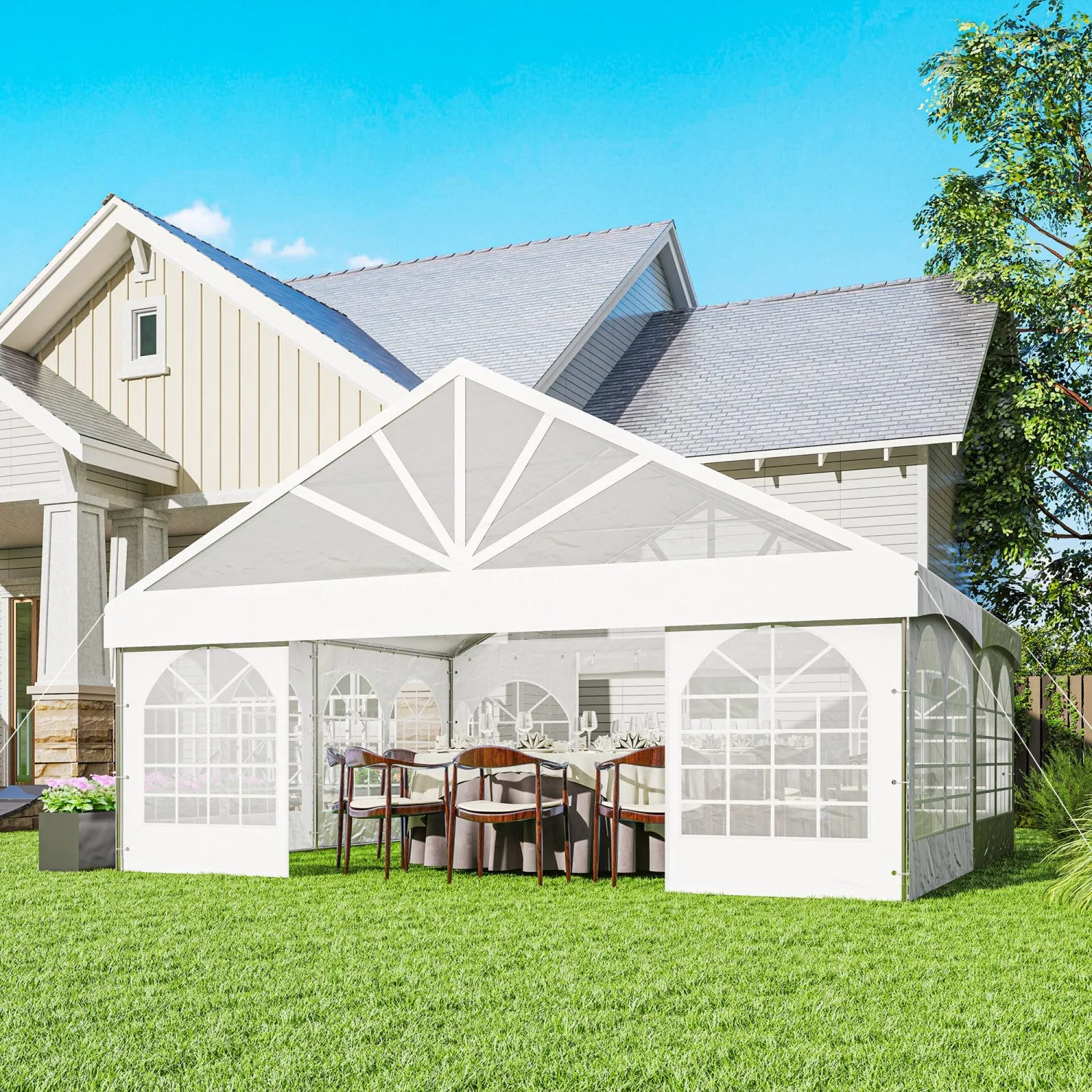 Outsunny 20' X 20' Heavy Duty Party Tent Outdoor Canopy With Carry Bags