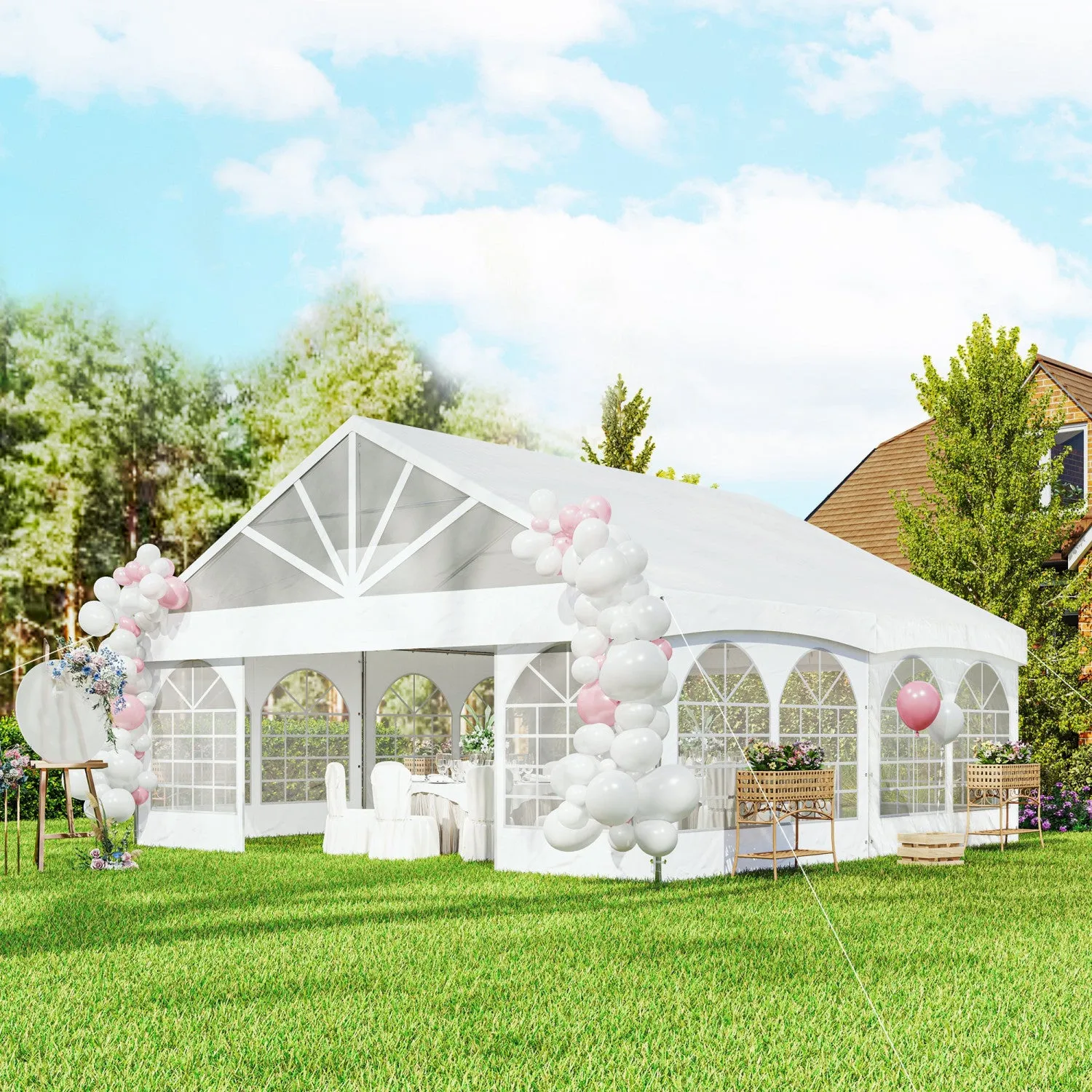 Outsunny 20' X 20' Heavy Duty Party Tent Outdoor Canopy With Carry Bags