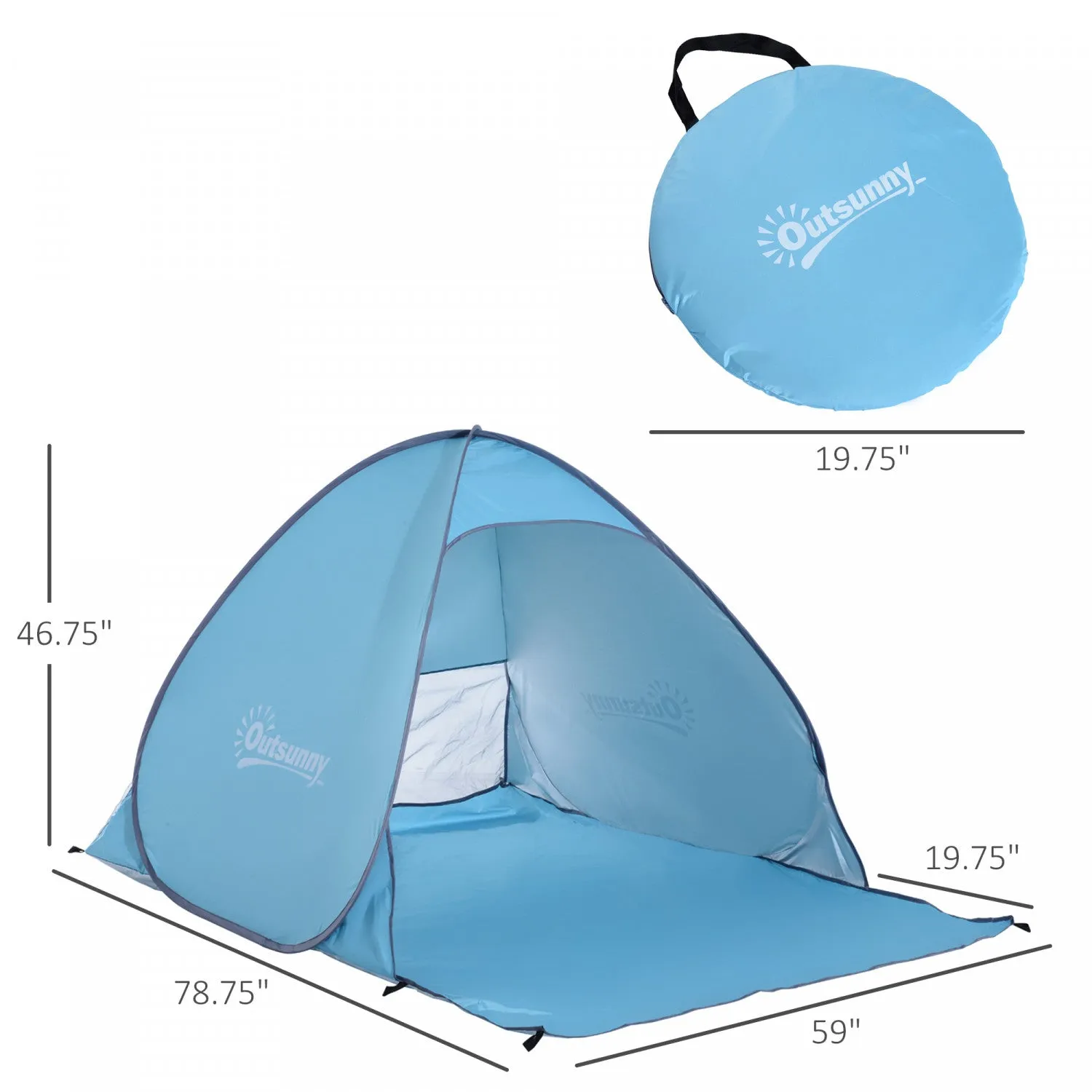 Outsunny Pop Up Beach Tent Portable Sun Shelter Uv Protection Outdoor Patio With Carry Case & Stakes|Abri De Plage Tente De Plage Pliable Pop-up Automatique Instantane Protection Uv Fenetre Arriere Gra