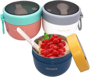 Overnight Oat Containers with Lids and Reusable Plastic Spoons,17oz Portable Stainless Steel Yogurt Breakfast On The Go Cups, Cups for Cereal,Milk and fruit Salad Storage Container 3pcs (3)