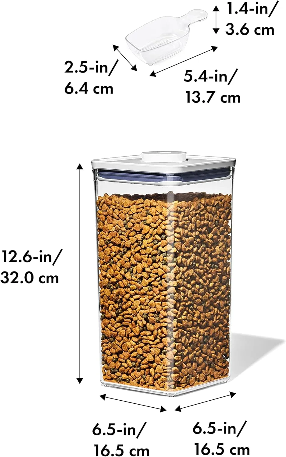OXO Good Grips Pet POP Container – 6.0 Qt/5.7 L with Half Scoop |Ideal for up to 6.5lbs of Dog Food or 4.5lbs of Cat Food | Airtight Dog and Cat Food Storage Container | BPA Free, Clear