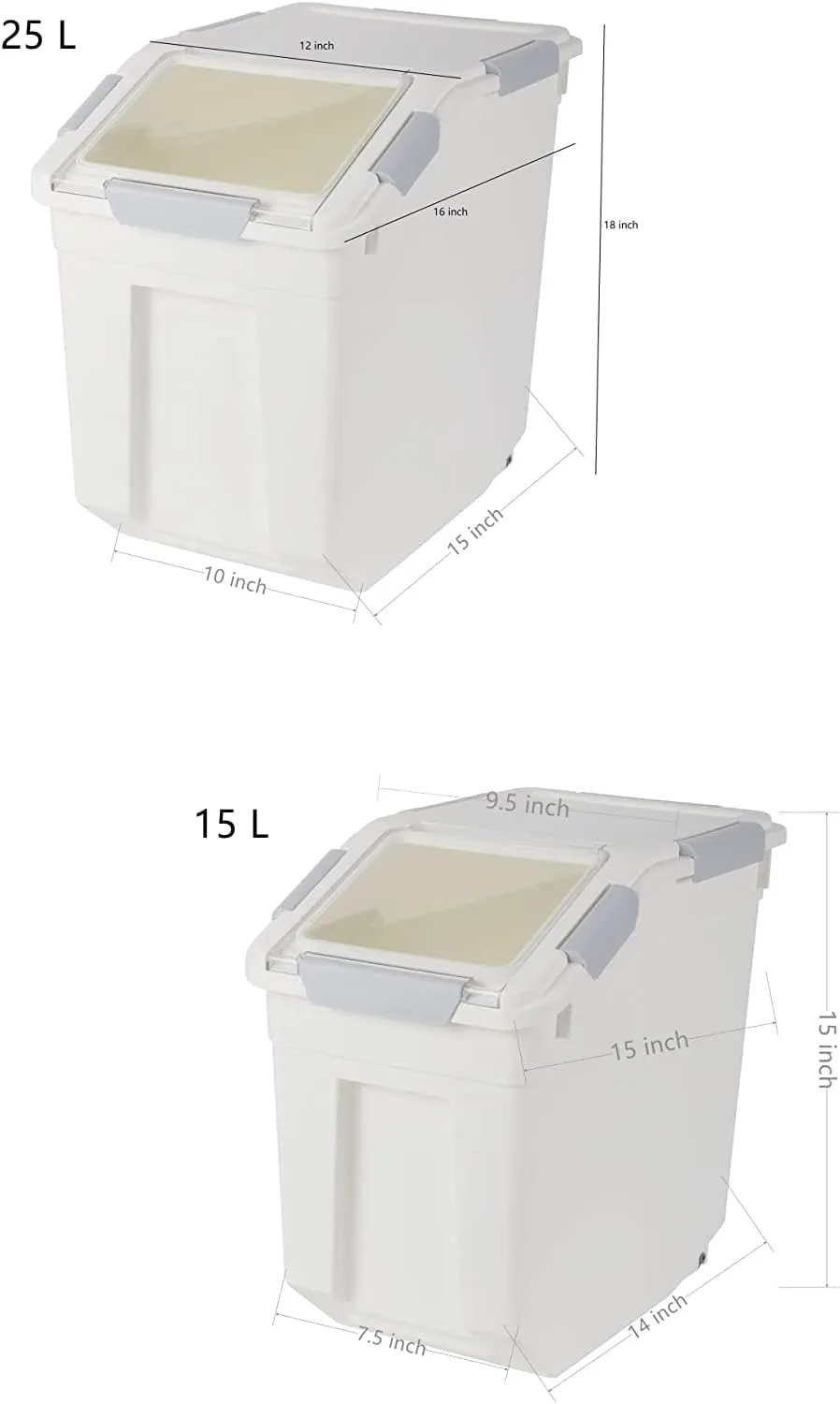 Pack-4 Ingredient Storage Bins (25 L Pack-2) (15 L Pack-2) with Wheels Seal Locking Lid PP