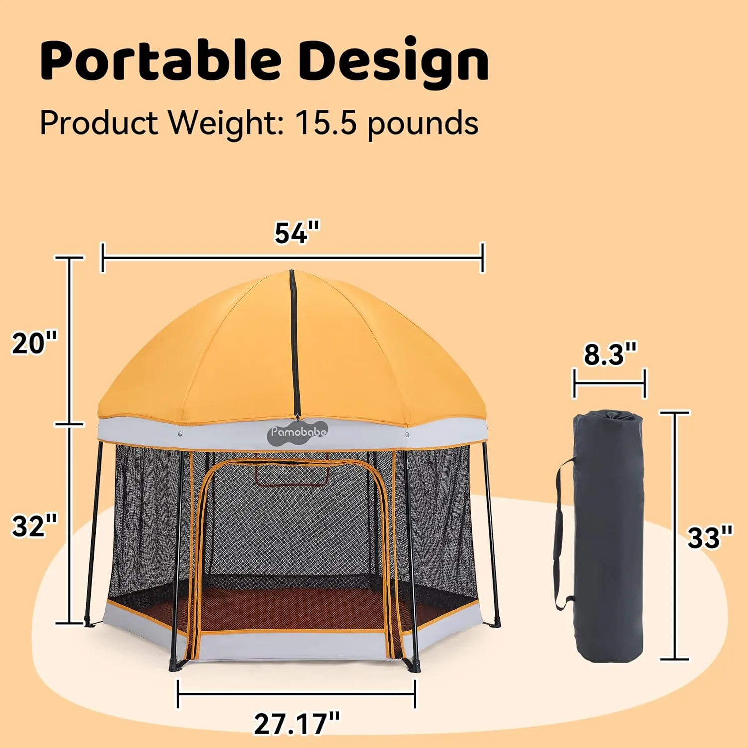 Pamo Babe Travel Playpen with Sun Protection Canopy - Play Yard for Babies and Toddlers - Baby Tent with Zipper Door