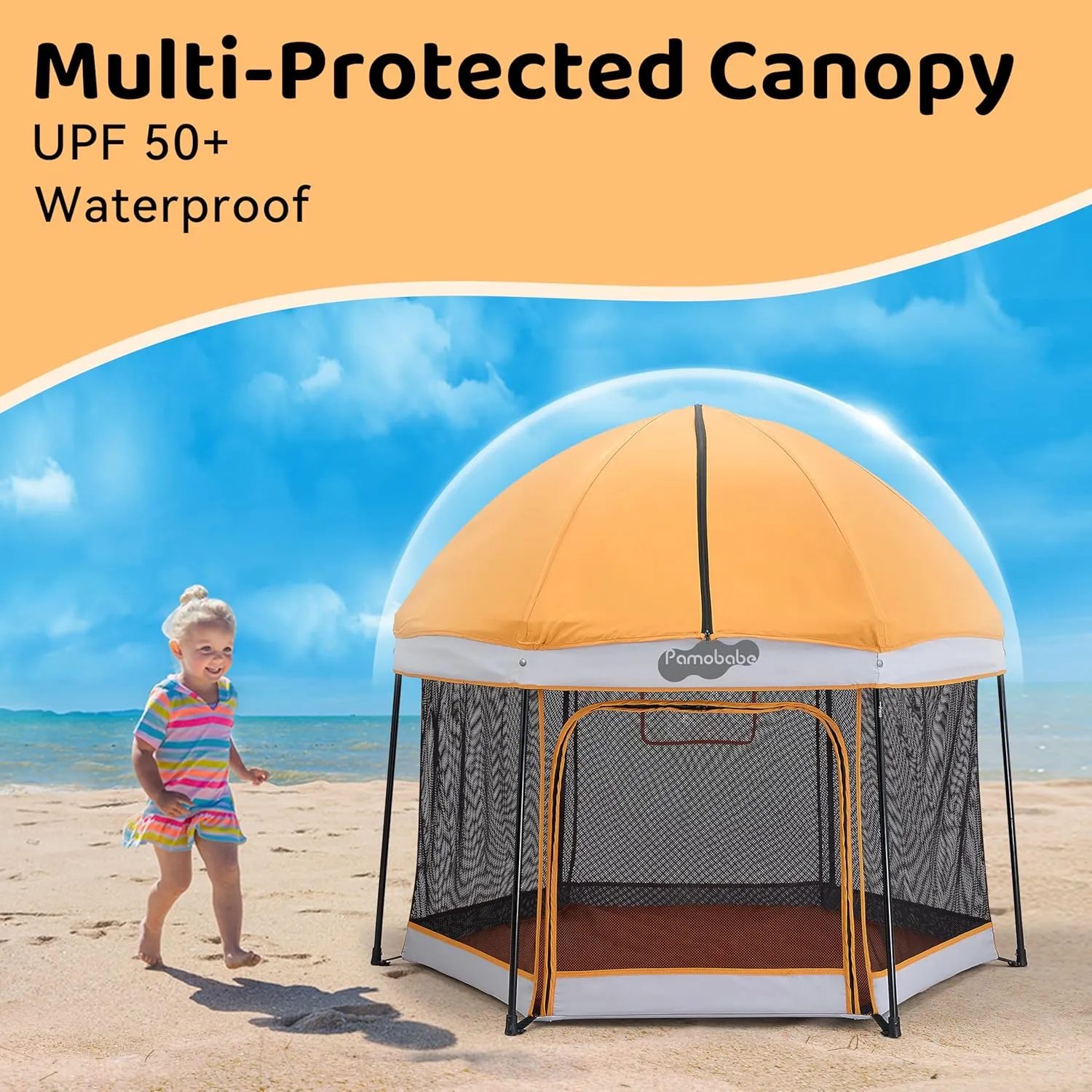 Pamo Babe Travel Playpen with Sun Protection Canopy - Play Yard for Babies and Toddlers - Baby Tent with Zipper Door