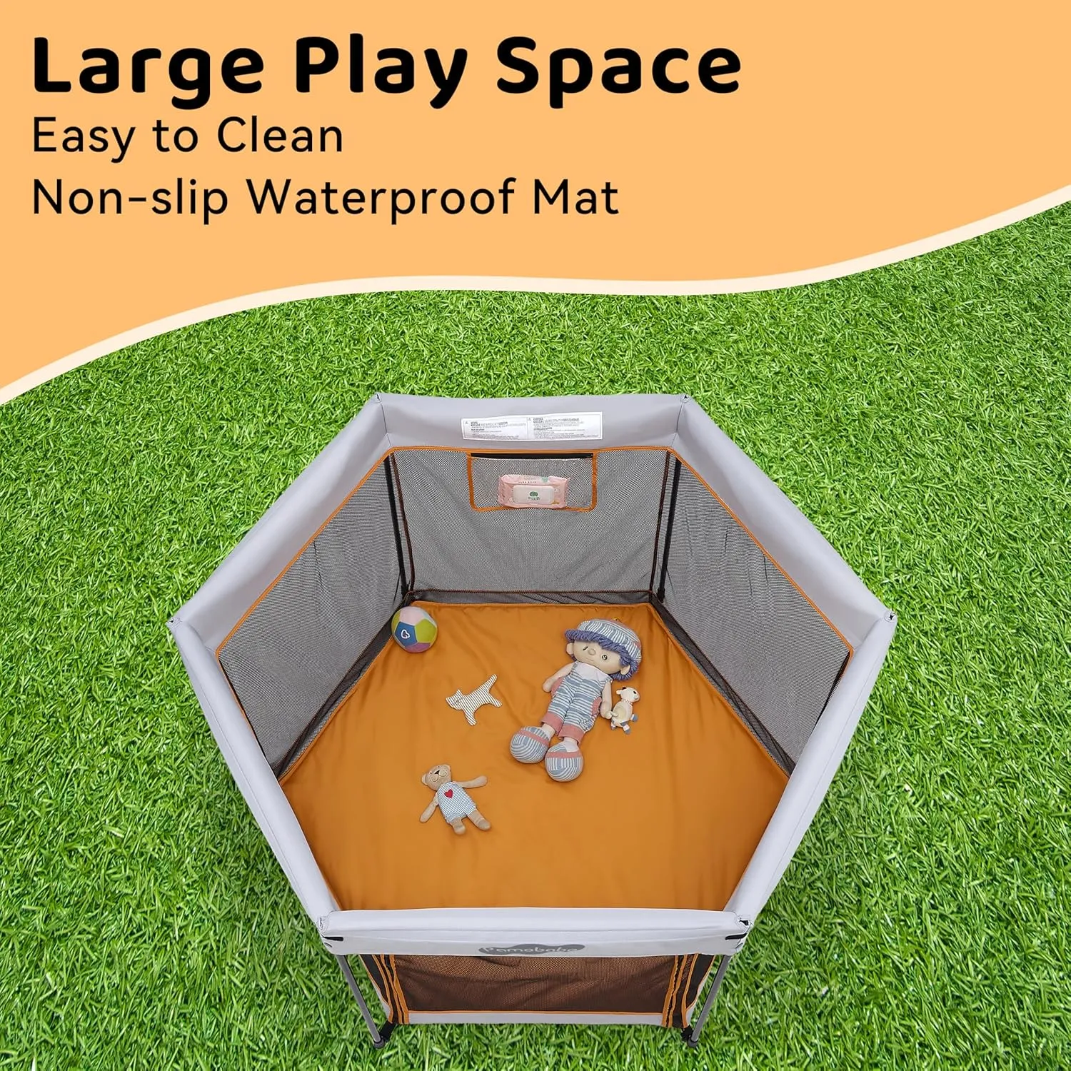Pamo Babe Travel Playpen with Sun Protection Canopy - Play Yard for Babies and Toddlers - Baby Tent with Zipper Door