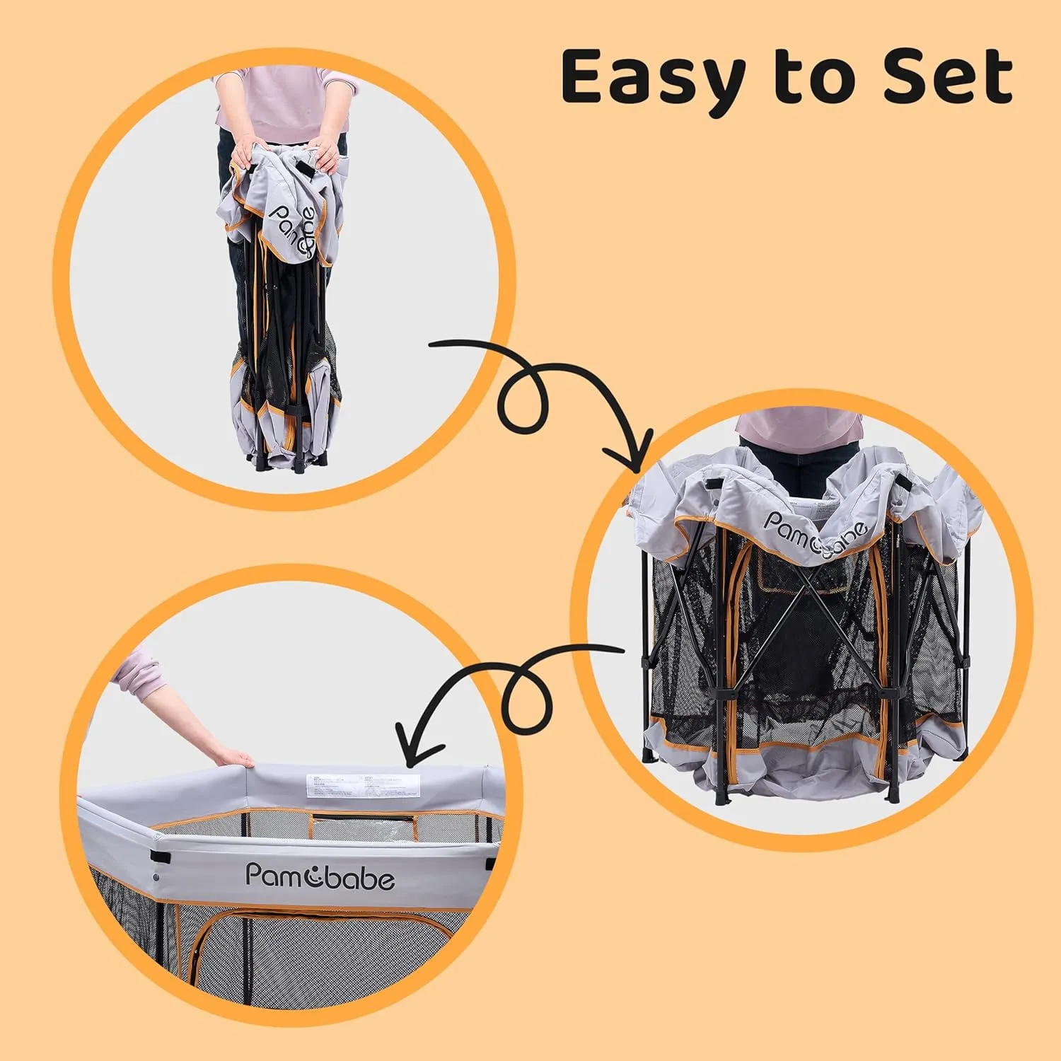 Pamo Babe Travel Playpen with Sun Protection Canopy - Play Yard for Babies and Toddlers - Baby Tent with Zipper Door