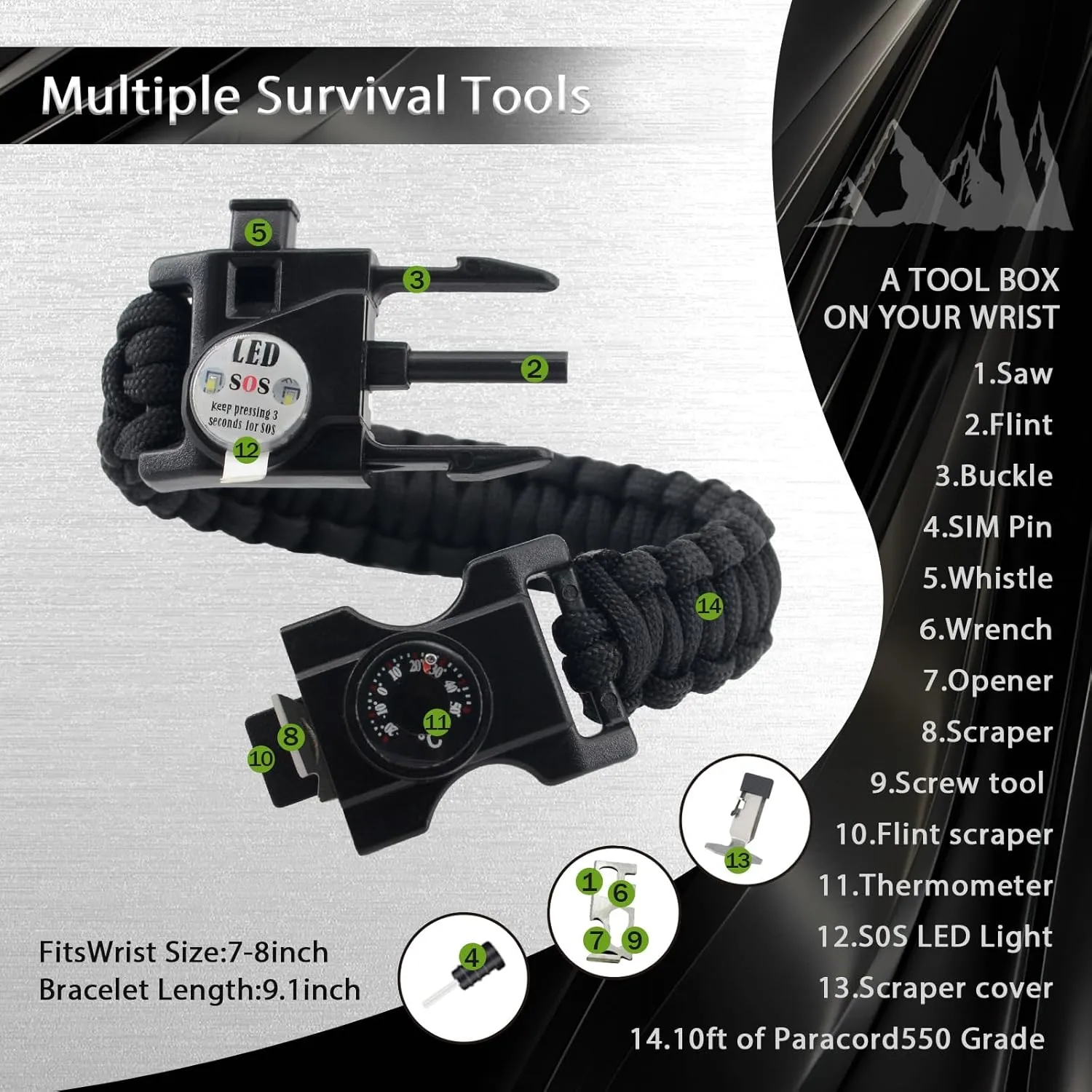 Paracord Survivor Set, Multipurpose Survival Tool with Paracord for Camping, Hunting & Outdoor Emergencies