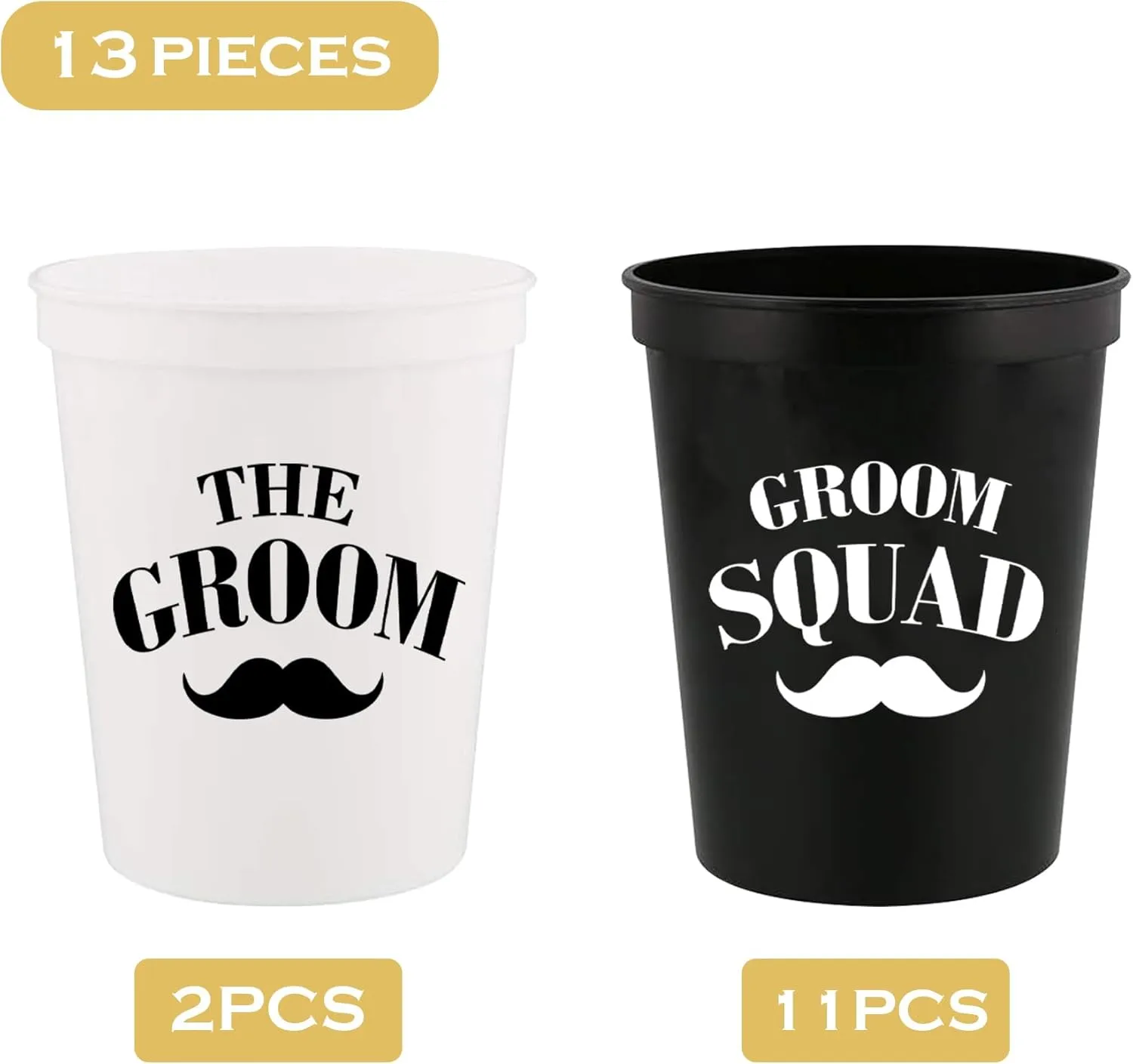 PartyGifts&beyond Bachelor Party Cups 13PCS Team Groomsman Plastic Cups Best Man Cup for Wedding(Beard)