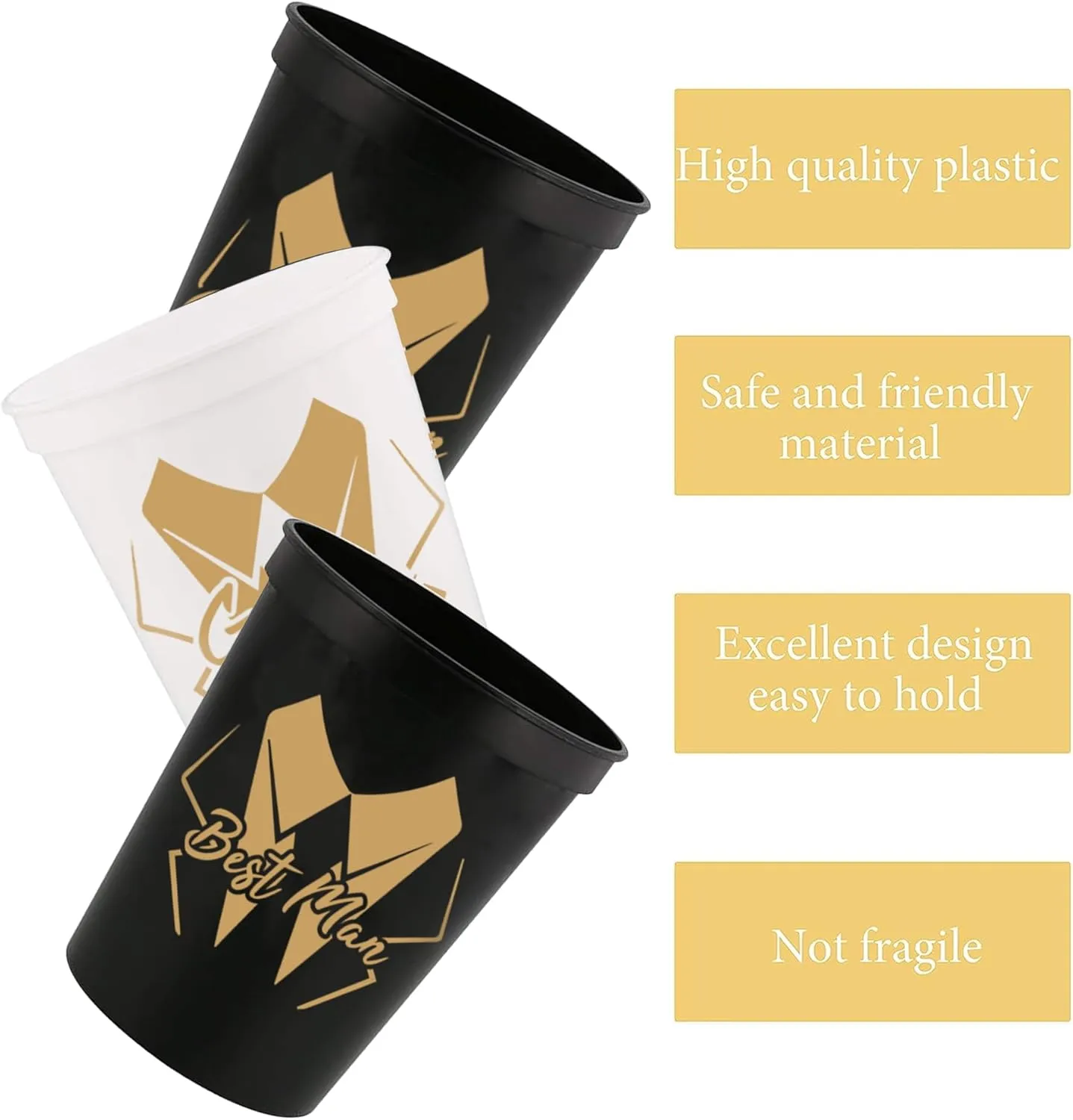 PartyGifts&beyond Bachelor Party Cups 13PCS Team Groomsman Plastic Cups Best Man Cup for Wedding(Gold)