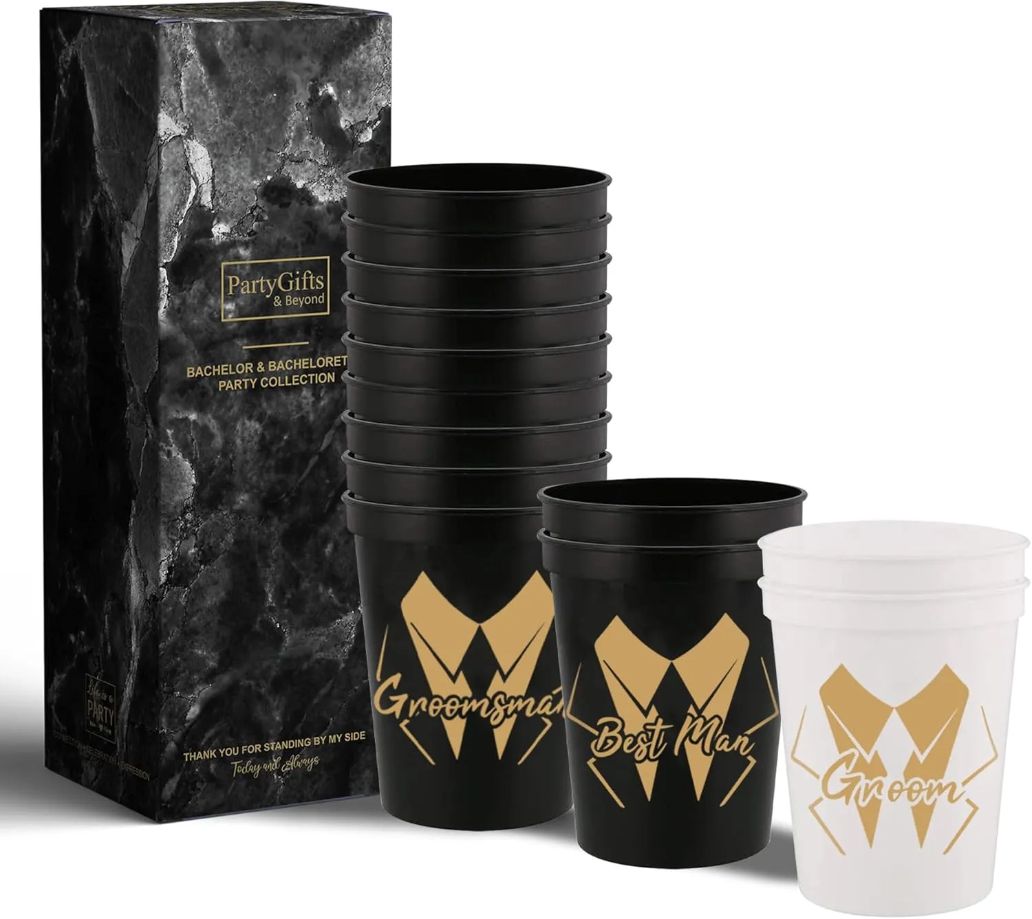 PartyGifts&beyond Bachelor Party Cups 13PCS Team Groomsman Plastic Cups Best Man Cup for Wedding(Gold)