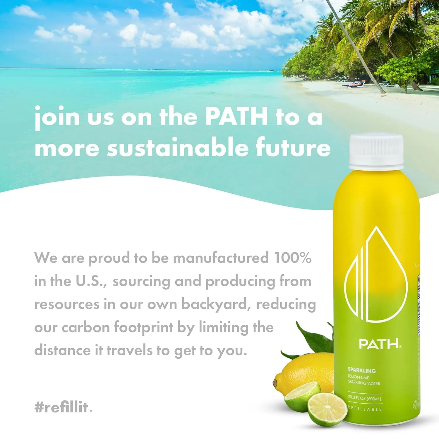 PATH Lemon Lime Flavored Sparkling Water - Ultra-Purified, pH-Balanced Carbonated Soda Water in Aluminum Water Bottle - BPA-Free, Light, Reusable, Infinitely Recyclable 20.3 fl oz (Pack of 12)