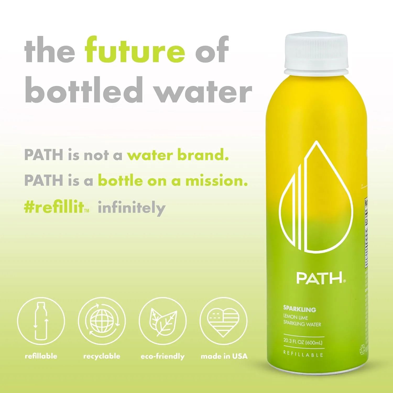 PATH Lemon Lime Flavored Sparkling Water - Ultra-Purified, pH-Balanced Carbonated Soda Water in Aluminum Water Bottle - BPA-Free, Light, Reusable, Infinitely Recyclable 20.3 fl oz (Pack of 12)