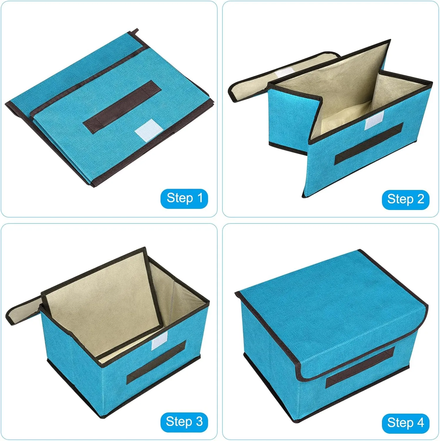 PATIKIL Fabric Collapsible Storage Bin 14.2 x 9.1 x 9.4 Inch, 2 Pcs Foldable Storage Box Cube with Lids and Handle Organizer Container for Home Bedroom Closet Clothes, Brown