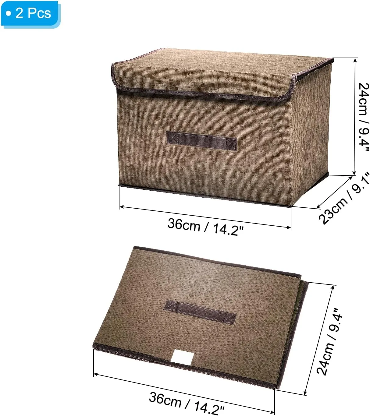 PATIKIL Fabric Collapsible Storage Bin 14.2 x 9.1 x 9.4 Inch, 2 Pcs Foldable Storage Box Cube with Lids and Handle Organizer Container for Home Bedroom Closet Clothes, Brown