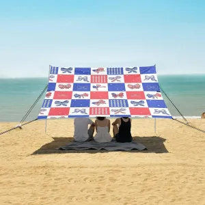 Patriotic 4th Of July Bow Beach Camping Tent Sun Shelter for Whole Family, Independence Day Beach Shade Canopy with UPF50  UV Protection,Easy Set Up and Carry,Outdoor Shade for Trips, Fishing, B