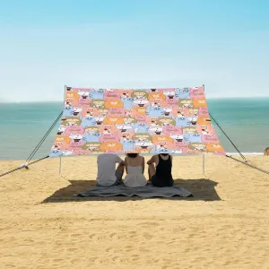 Pattern with Cats Beach Canopy Tent Anti-UV & Wind Resistant, Camping Sun Shelter Easy Setup Portable,Outdoor Shade Tents with Sandbags,Sand Shovels,Ground Pegs & Stability Poles