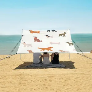 Pattern with Puppies Dogs Beach Canopy Tent Anti-UV & Wind Resistant, Camping Sun Shelter Easy Setup Portable,Outdoor Shade Tents with Sandbags,Sand Shovels,Ground Pegs & Stability Poles