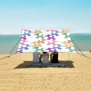 Patterned Dog Balloon Beach Canopy Tent Anti-UV & Wind Resistant, Camping Sun Shelter Easy Setup Portable,Outdoor Shade Tents with Sandbags,Sand Shovels,Ground Pegs & Stability Poles