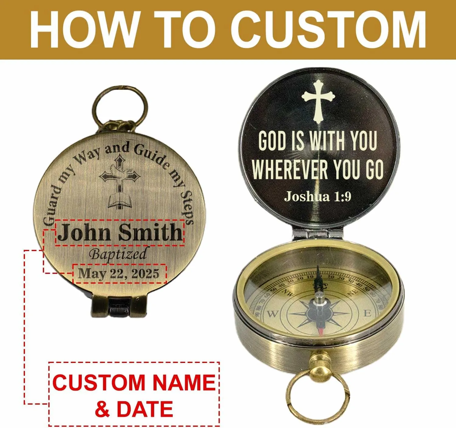 Personalized Brass Antique Compass Confirmation Gifts for Teenage Boys, Custom Engraved Compass Baptism Gift for Men Grandson Form Grandma & Papa, First Communion Gifts for Boys