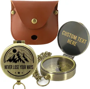 Personalized Compass for Men, Pocket Compass Engraved Gifts for Men/Dad/Husband, Vintage Conpass Man Birthday Customized Gift with Leather Case, Conpass Keepsake for Fathers Day