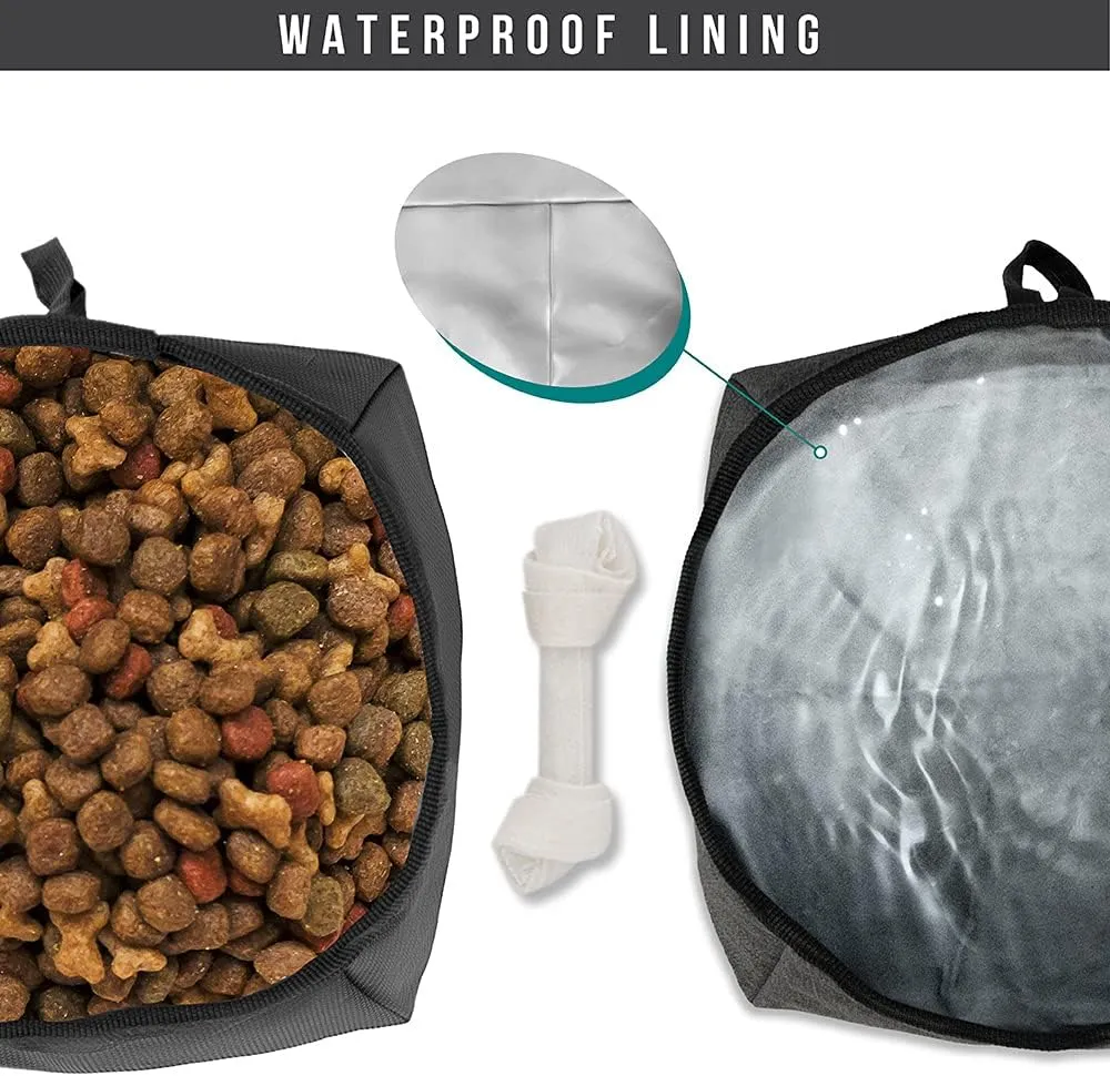 PetAmi Dog Food Travel Bag | Kibble Carrier for Dogs with Collapsible Dog Water Bowls Kit | Pet Food Travel Container Storage for Camping, Hiking Gear Accessories (Black, Grey)