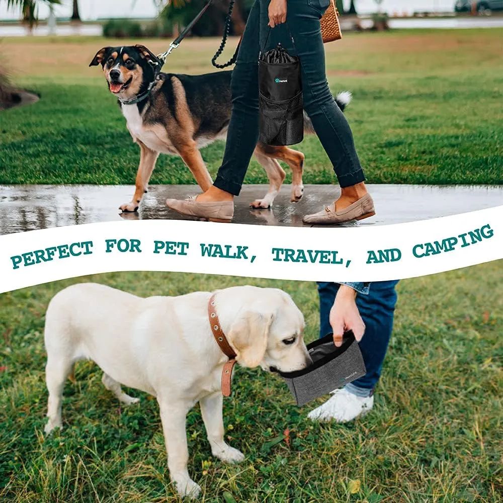 PetAmi Dog Food Travel Bag | Kibble Carrier for Dogs with Collapsible Dog Water Bowls Kit | Pet Food Travel Container Storage for Camping, Hiking Gear Accessories (Black, Grey)