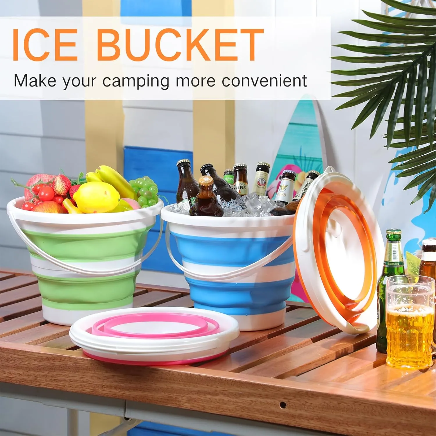 Pickmesh 4 Pcs Collapsible Bucket Portable Ice Bucket 2.6 Gallon (10l) Large Capacity Household Cleaning Dust Mops Outdoor Fishing Car Wash (Blue, Green, Orange, Pink)