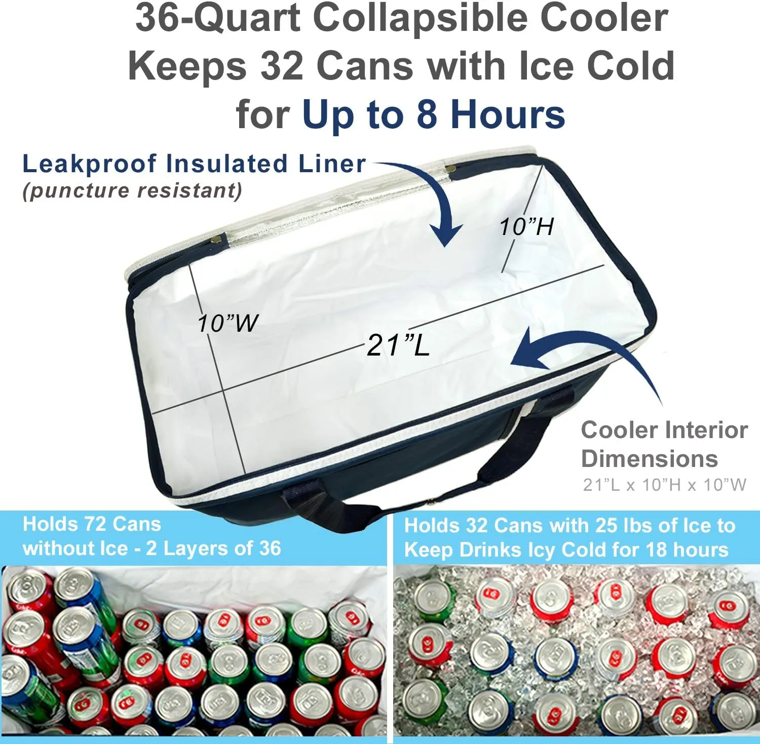 Picnic at Ascot Personalized Monogrammed 64 Can Capacity Semi Rigid Collapsible Leakproof Cooler- Designed & Quality Approved in The US