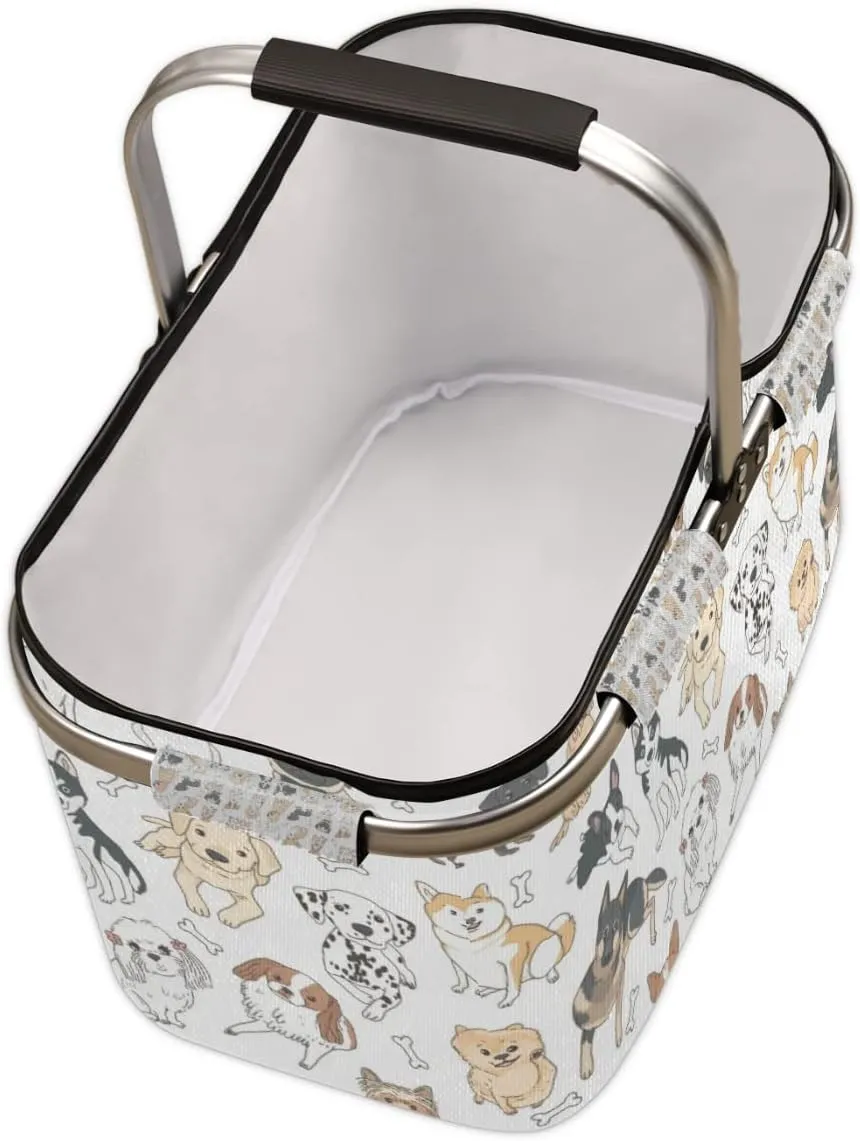 Picnic Basket, Shopping Basket with Handle 40L Collapsible Grocery Basket Portable Folding Bag for Marketing Picnic
