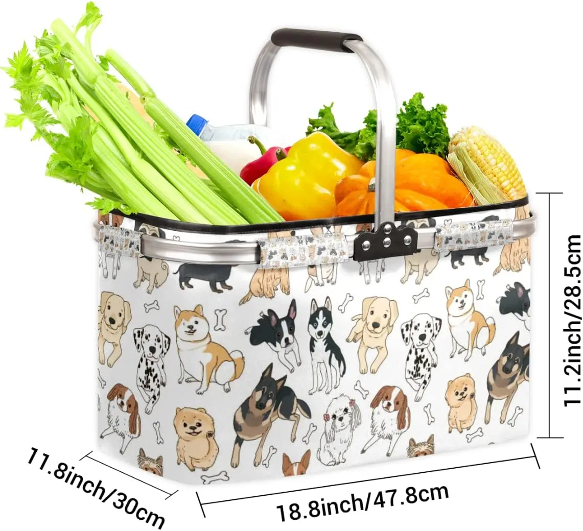 Picnic Basket, Shopping Basket with Handle 40L Collapsible Grocery Basket Portable Folding Bag for Marketing Picnic