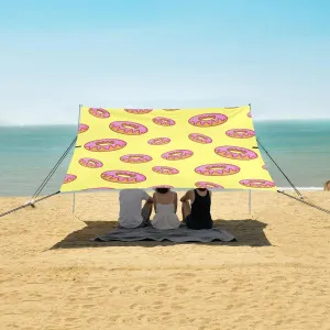 Pink Doughnut Beach Canopy Tent Anti-UV & Wind Resistant, Camping Sun Shelter Easy Setup Portable,Outdoor Shade Tents with Sandbags,Sand Shovels,Ground Pegs & Stability Poles