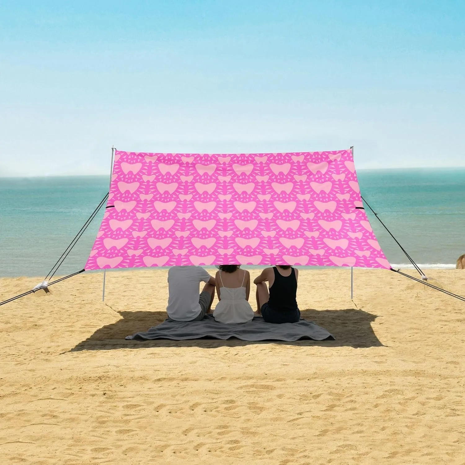 Pink Seamless Teeth Pattern Beach Camping Tent Sun Shelter for Whole Family, Beach Shade Canopy with UPF50  UV Protection,Easy Set Up and Carry,Outdoor Shade for Trips, Fishing, Backyard Fun Pi