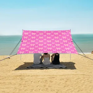 Pink Seamless Teeth Pattern Beach Camping Tent Sun Shelter for Whole Family, Beach Shade Canopy with UPF50  UV Protection,Easy Set Up and Carry,Outdoor Shade for Trips, Fishing, Backyard Fun Pi