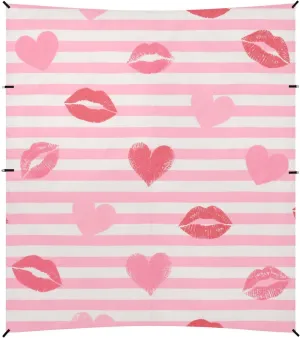 Pink White Stripes Heart Lip Love Beach Canopy UPF50  Lightweight Shade Sun Shelter with Sandbags and Shovel for Camping, Picnics, Backyard