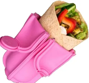 Pink Wrap'd Reusable Silicone Lunch Burrito Flatbread Wrap Holder Container Alternative to Beeswax Wraps Cling Wrap