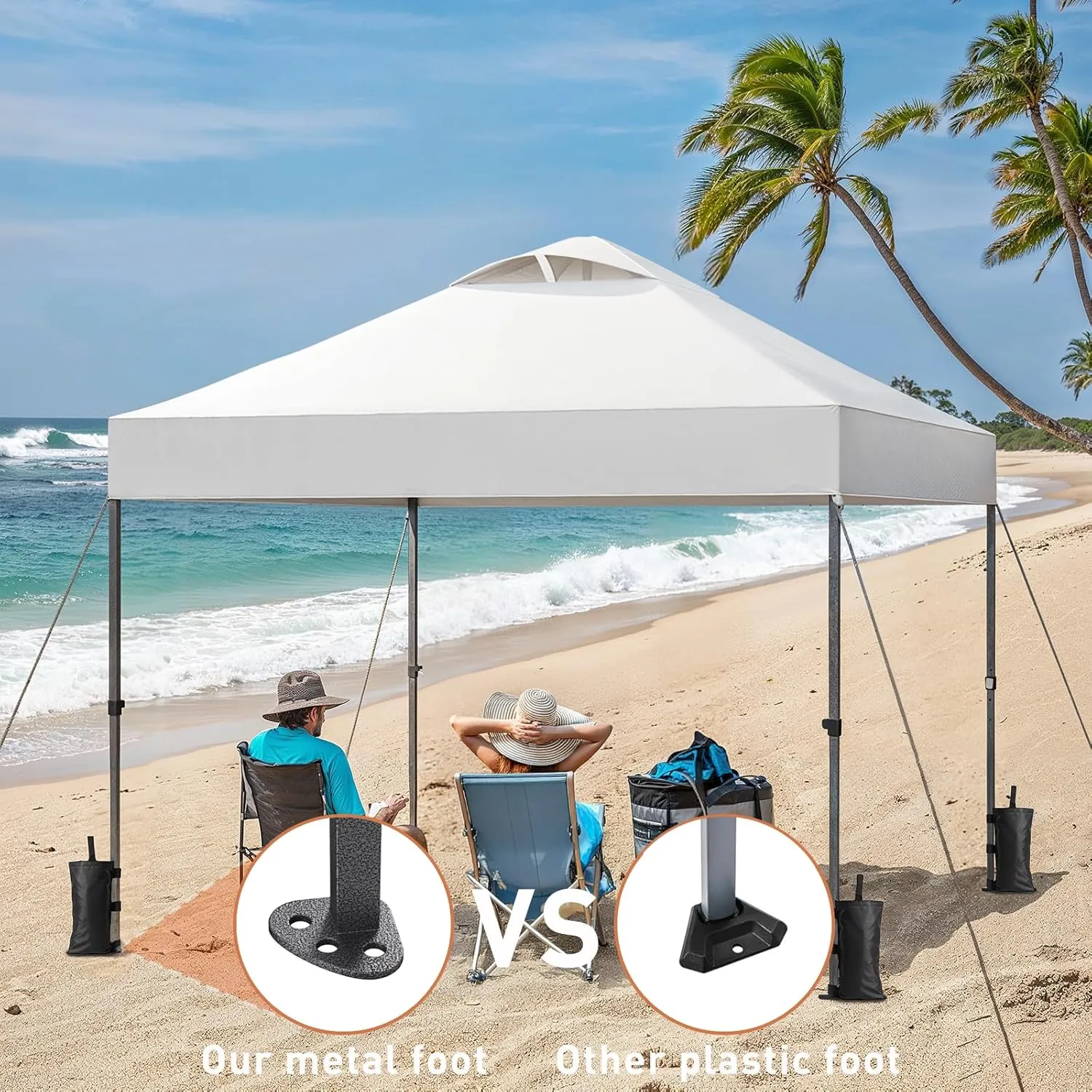 Pipishell Portable Canopy Tent, 10x10 UV-Resistant Pop-Up Gazebo for Outdoor Events, Camping, and Beach Trips Pearl White
