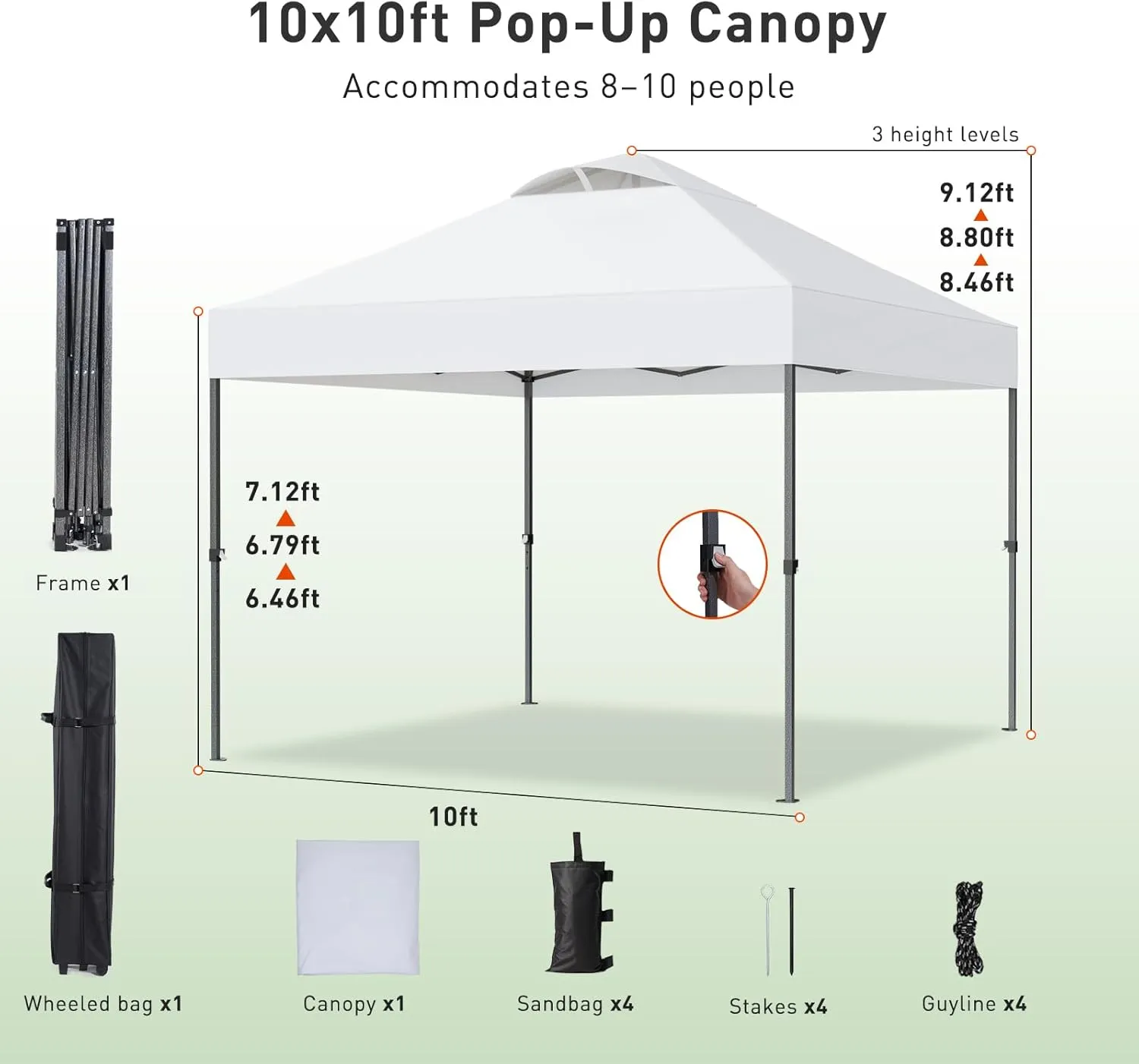 Pipishell Portable Canopy Tent, 10x10 UV-Resistant Pop-Up Gazebo for Outdoor Events, Camping, and Beach Trips Pearl White