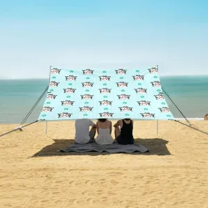 Pixel Art Cow Cartoon Pattern Beach Canopy Tent Anti-UV & Wind Resistant, Camping Sun Shelter Easy Setup Portable,Outdoor Shade Tents with Sandbags,Sand Shovels,Ground Pegs & Stability Poles