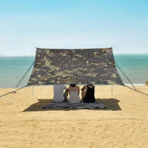 Pixel Camo Pattern Beach Canopy Tent Anti-UV & Wind Resistant, Camping Sun Shelter Easy Setup Portable,Outdoor Shade Tents with Sandbags,Sand Shovels,Ground Pegs & Stability Poles