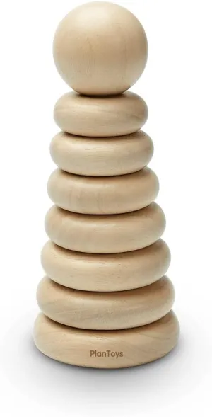 PlanToys Wooden Stacking Rings Baby Toy - Sustainably Made from Rubberwood Featuring Organic-Pigment Coloring and Water-Based Dyes with Collapsible Central Rod for Safety