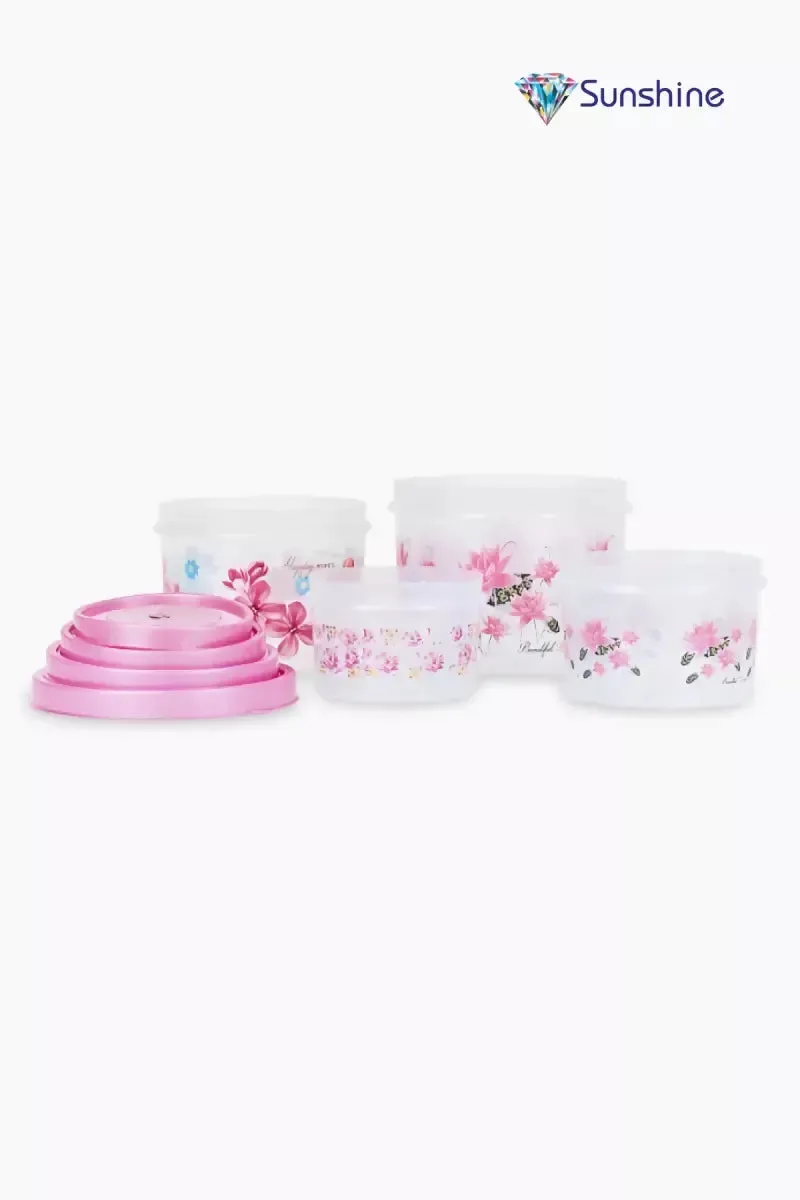 Plastic Printed Storage Container (Sunshine) - 4 Pcs (1.5 LTR - 3 LTR - 5 LTR - 7 LTR)